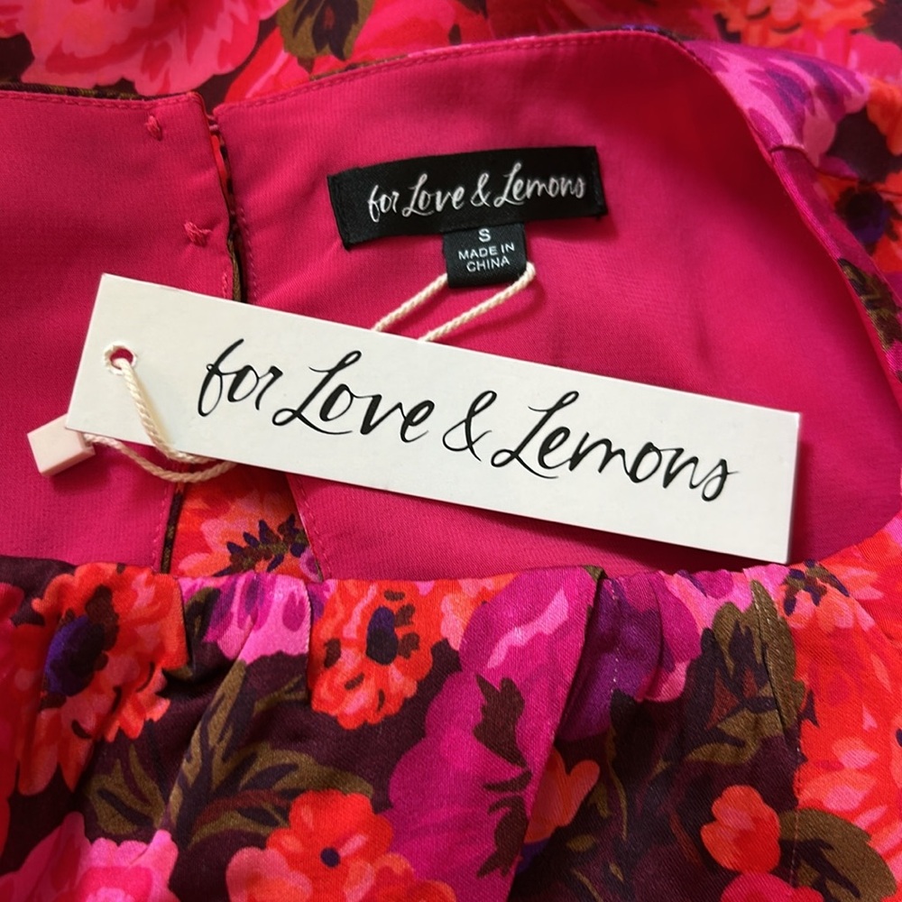 For Love & Lemons ‘Lauren’ Red Floral Long Sleeve Front Cut Out Mini Dress Small - Picture 9 of 12